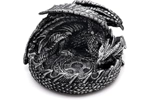 Haxtec Dragon Dice Jail Guardian DND Dice Tray Holder Compatible with Dungeons and Dragons Accessories Novelty DM RPG Gift Dragon Statue Decor(Antique Silver)