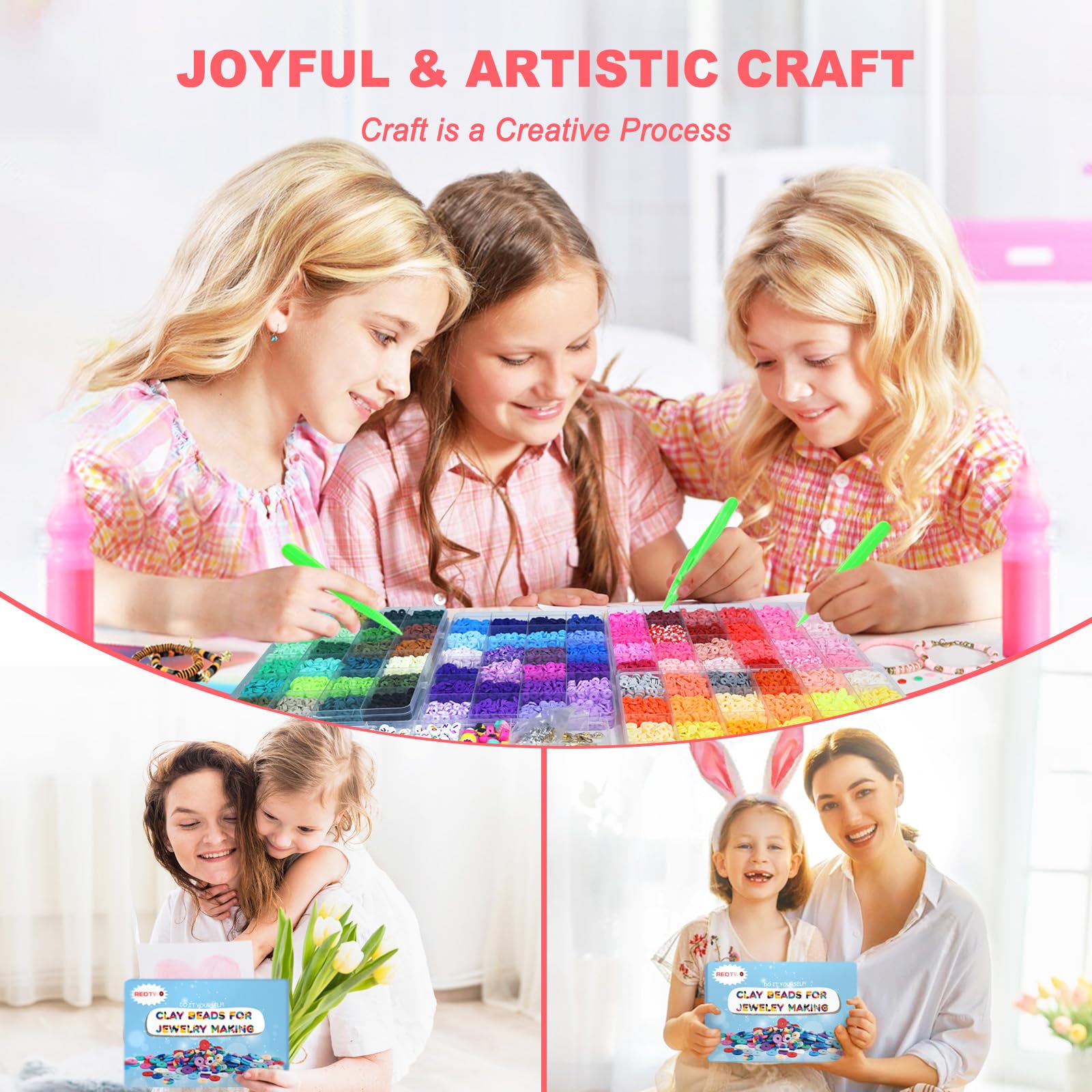Redtwo 23000 Pcs Clay Beads Bracelet Making Kit 144 Colors 7 Boxes Flat Polymer Heishi Beads Set for Friendship Jewelry Making with Pendant Charms Crafts Gifts for Girls Ages 6-12 Kids Adults