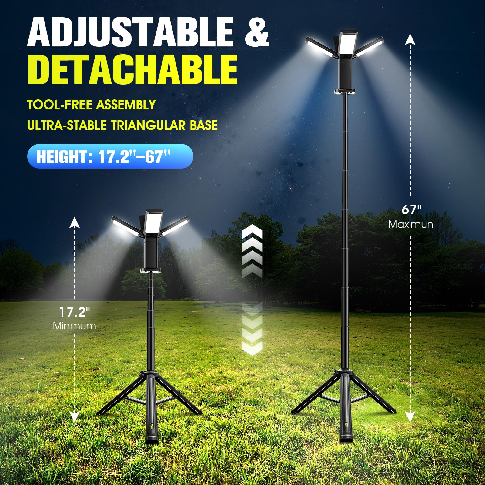 Remote Controlled Work Light Mua Upgraded Portable Work Light with Remote,4 Head Camping Light with ...