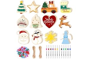Comesix Kit de 60 décorations de Noël en bois à peindre avec 60 cloches, 2 cordes et marqueurs améliorés – 12 styles de décor