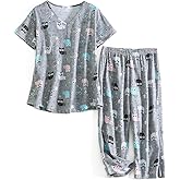 SISKIN Womens Pajama Sets - Capri Pajamas for Women Set Plus Size Sleepwear Tops with Capri Pants Summer Pjs Sets