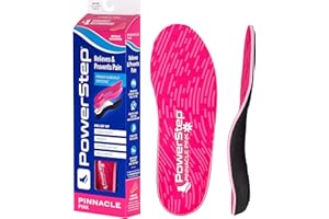PowerStep Pinnacle Pink Orthotics for Women - Arch Support Inserts for Pain Relief & Plantar Fasciitis - Firm + Flexible for Increased Comfort, Stability and Control from Pronation (W 7-7.5, M 5-5.5)