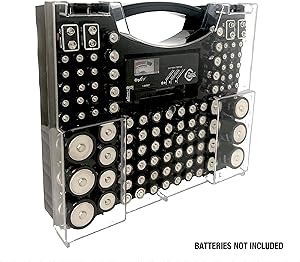 Battery Pro Organizer & Tester, Holds 100 Assorted Batteries - Black