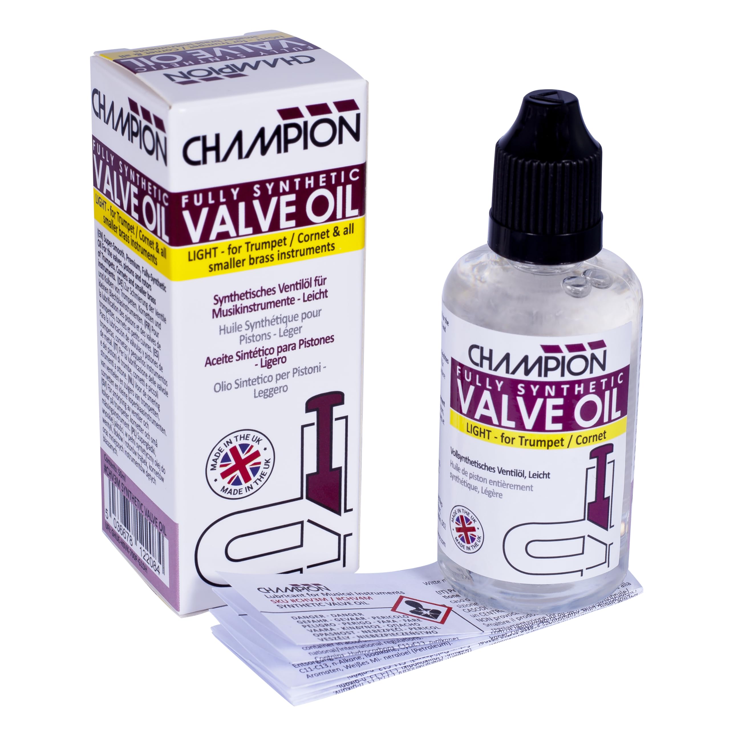 Champion Professional (light) Synthetic Valve Oil for Trumpet, Cornet & Brass Instruments - Super Slick Lubrication for Instument Valves - Ideal for Military Bands, School Bands, Orchestras