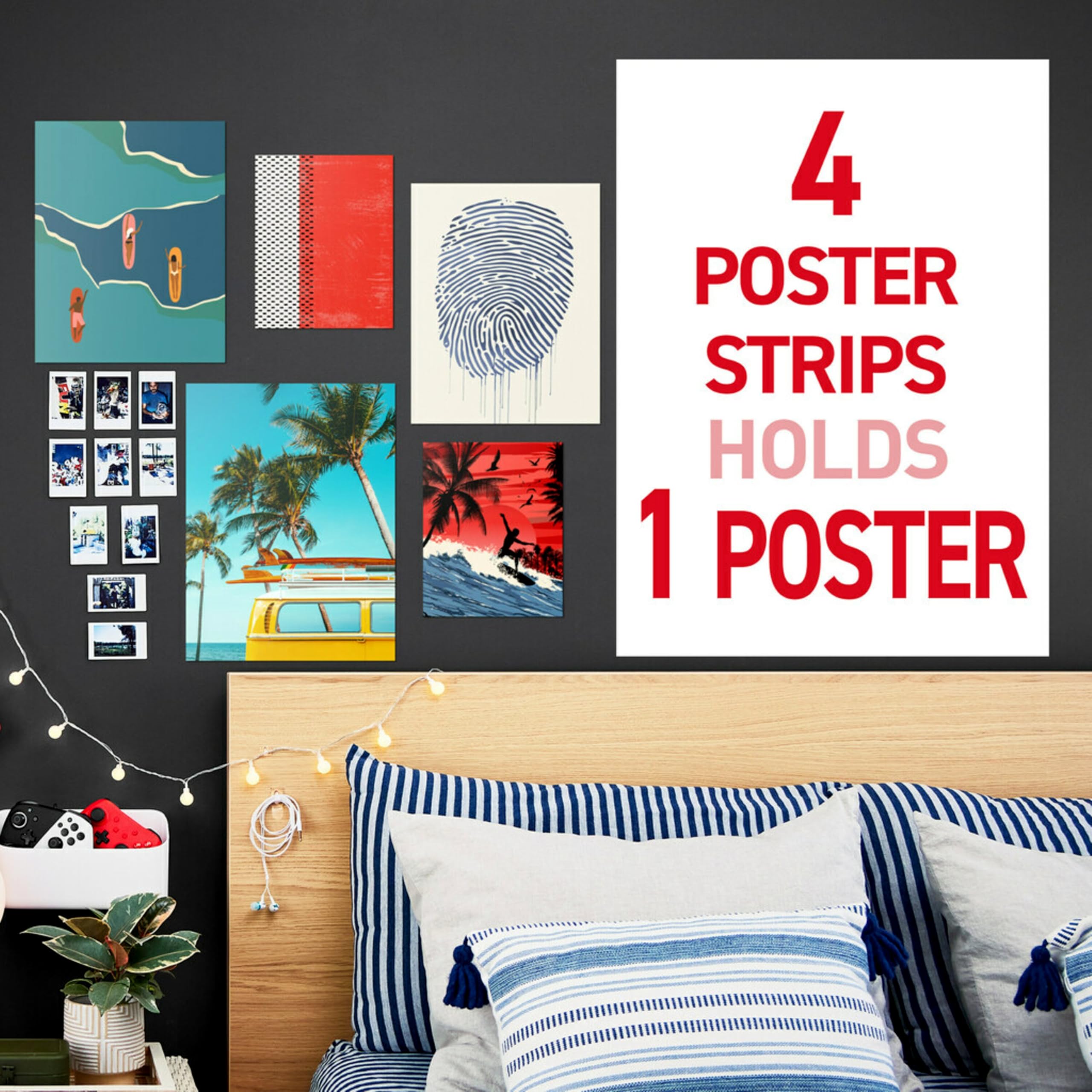 Command Poster Strips Value Pack, 60 Command Strips Damage-Free Hanging Poster Hangers, No Tools Great for Home, Room, Wall, and Office Decor, White Adhesive
