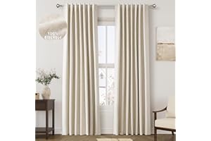 NANSPRING Tan Beige Linen Blackout Curtains 84 Inches Long for Bedroom Back Tab Burlap Flax Linen Curtains Blackout Rustic Farmhouse Full Light Blocking Thermal Insulated Curtains 84 Inch Length 2 Panels