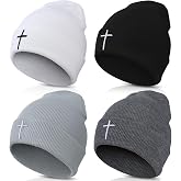 Newcotte 4 Pcs Christian Cross Beanie Jesus Hat Skull Winter Cap Embroidery Knitted Unisex Beanies Faith Religious Gifts for Men Women Teen Christmas Winter Sports