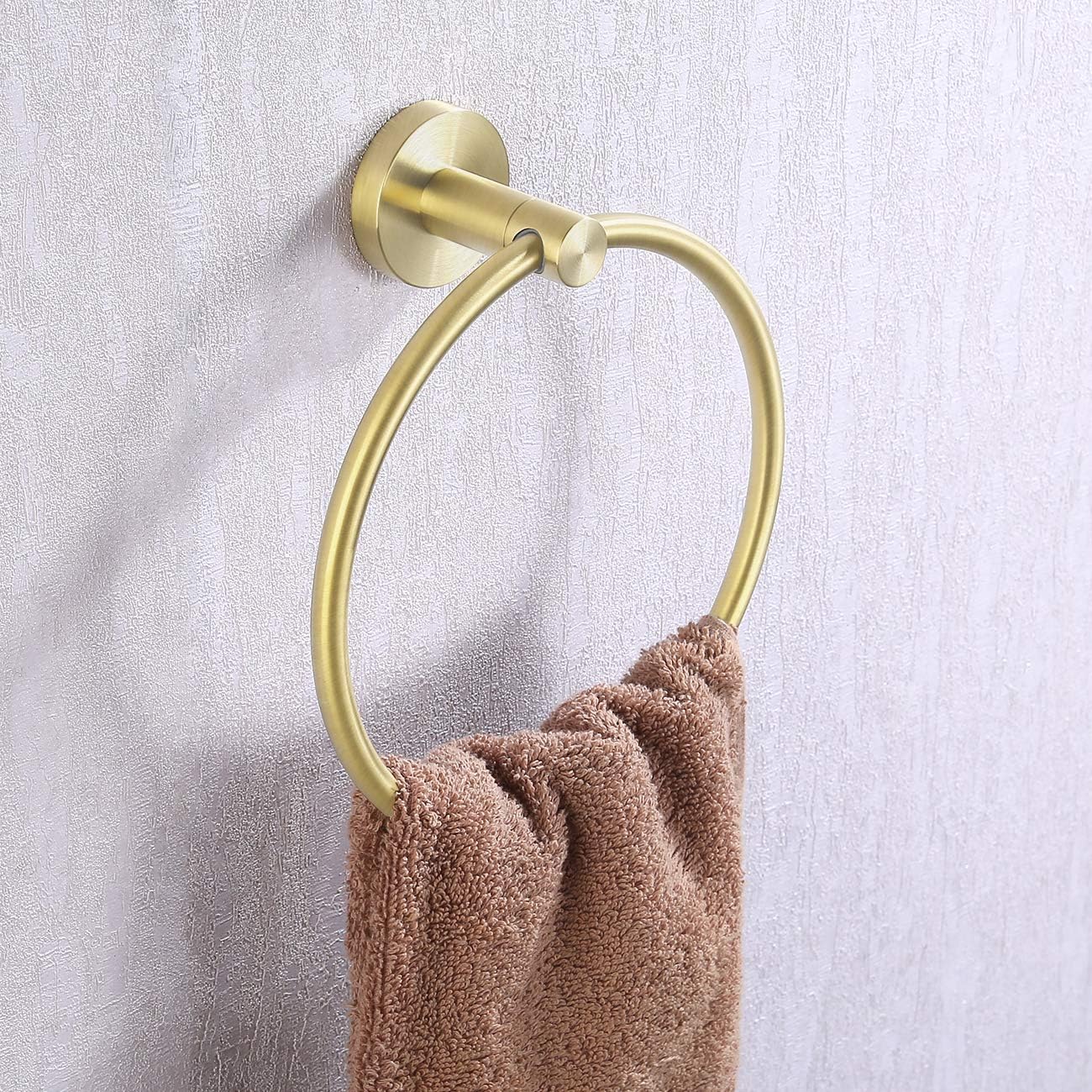 KES Brushed Gold Towel Ring Bathroom Hand Towel Holder Round No Drill Wall Mount SUS 304 Stainless Steel Brushed Brass Finish, A2180DG-BZ - - 