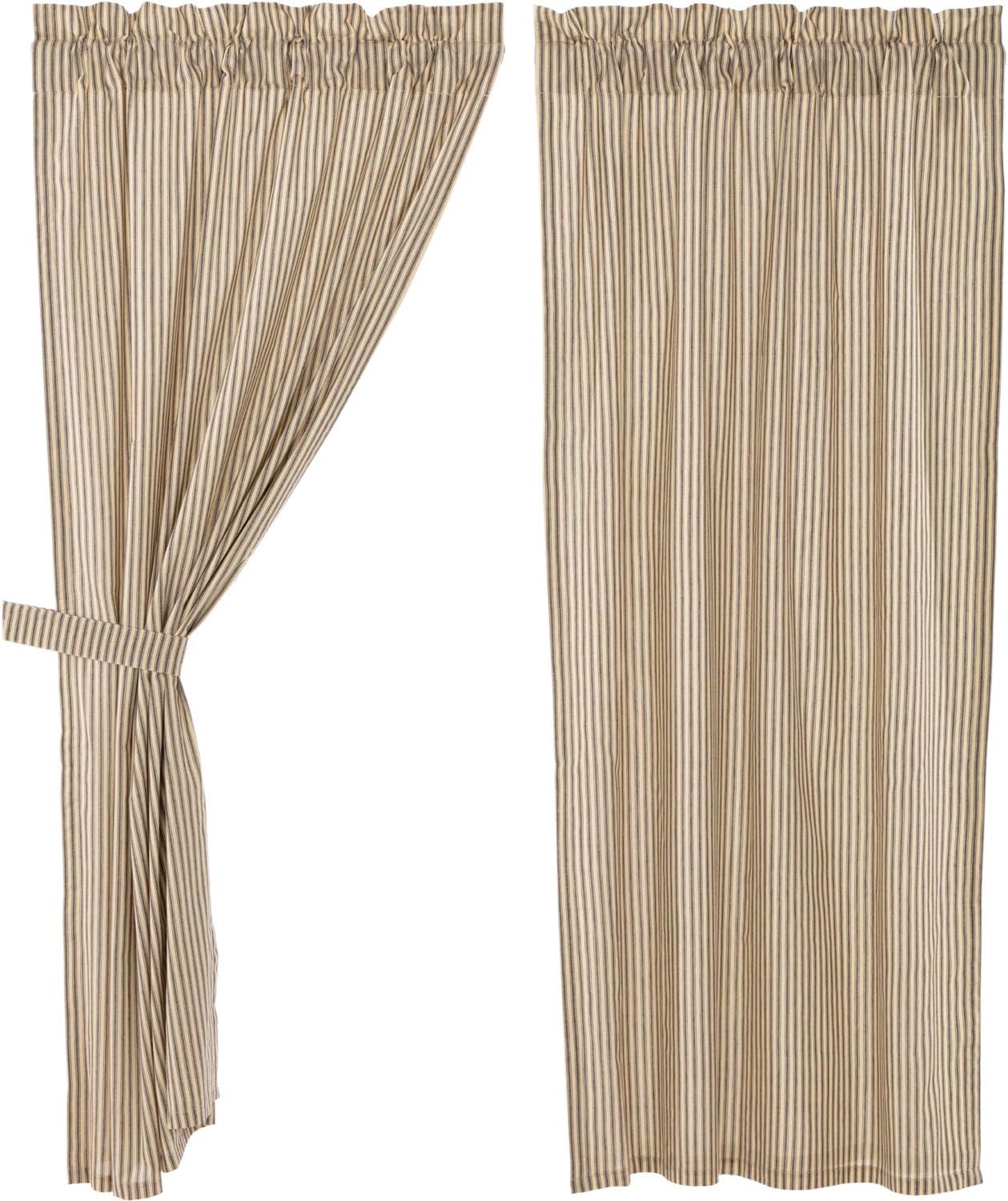 VHC BrandsSawyer Mill Ticking Striped Cotton Farmhouse Curtains Rod Pocket Tie Back(s) Panel Pair, Charcoal