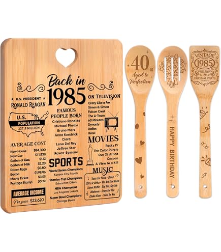 Schneidebrett Zum 40. Geburtstag – „Back In 1985“ Design, Aus Bambus, 40x19,6 Cm