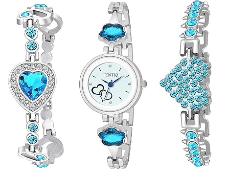 Analogue Women's Watch With Bracelet (Blue Dial Silver Colored Strap) (Pack of 3)