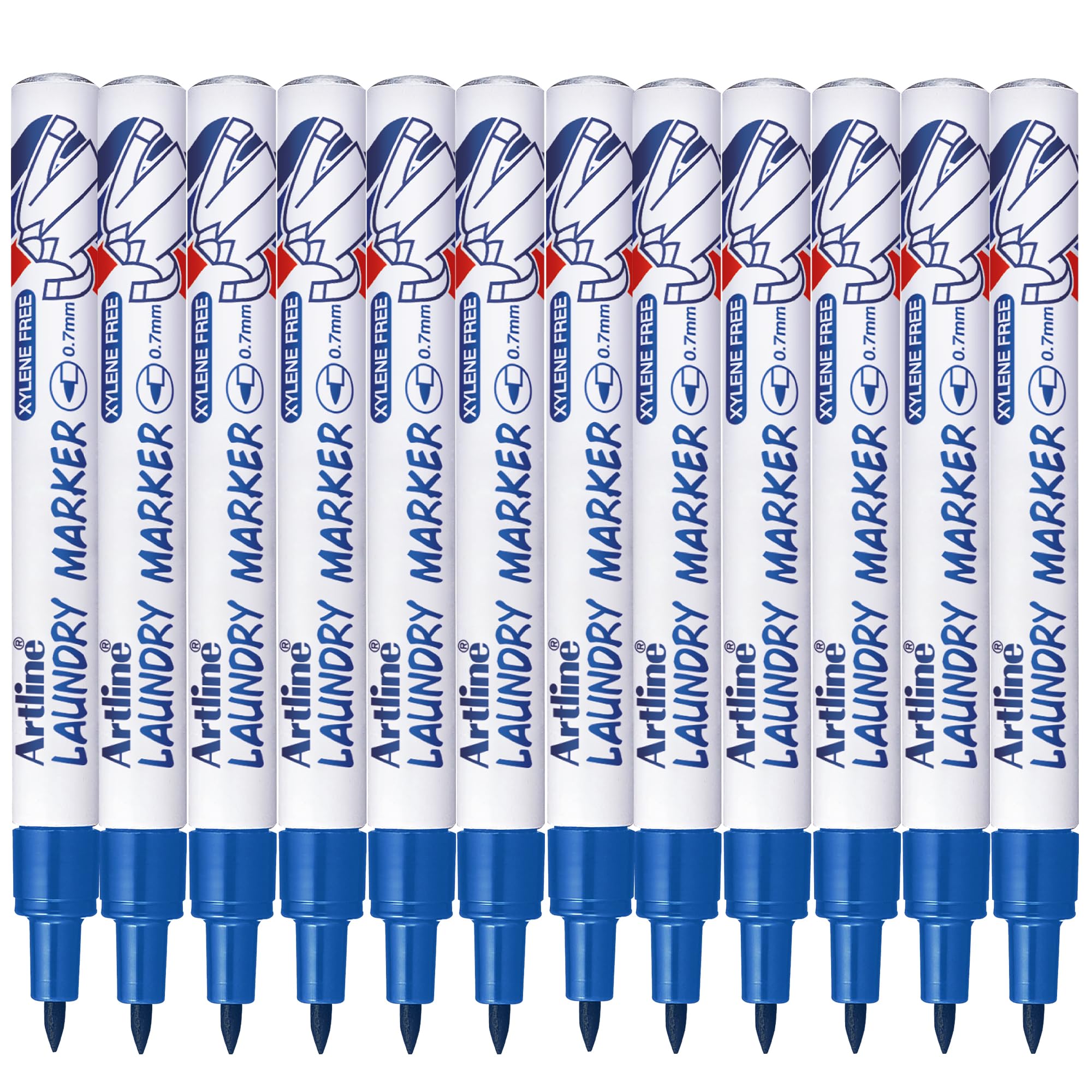 Artline Pack of 12 Laundry Marker Pens (Blue). Wash Resistant Fabric Pens Permanent for Clothes or Light Linen, Fast Drying Clothes Marker Pens, No Fade After Washing - Genuine Fabric Markers