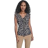 Tommy Hilfiger Women's Sleeveless Mix Media Ruffle Front Blouse