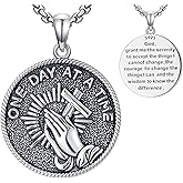 Lattd Praying Hands Necklace 925 Sterling Silver Serenity Prayer Pendant Religious Jewelry for Men Women
