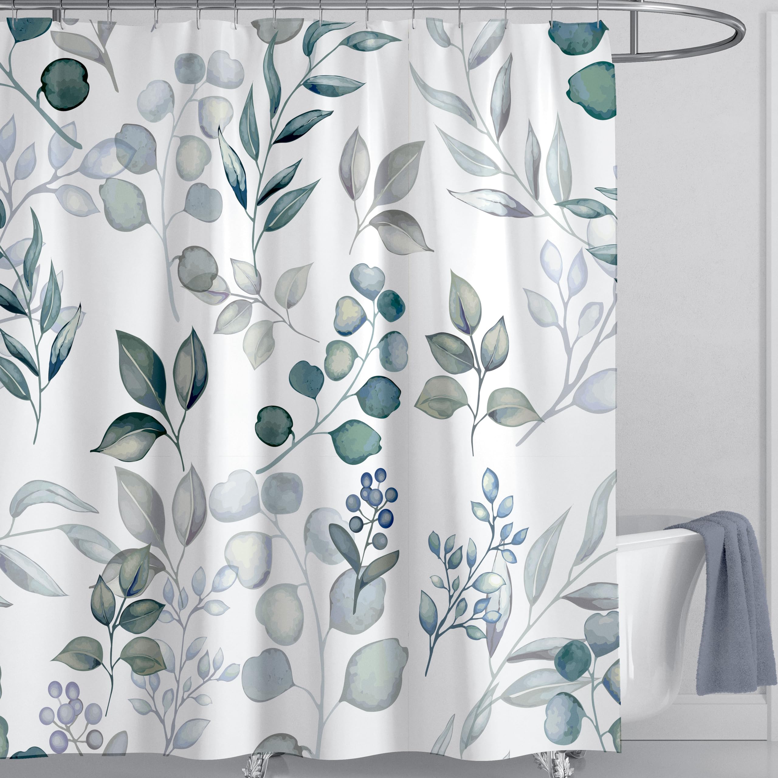 LIVETTY Shower Curtain Green Leaves Shower Curtains 180x180cm Drop Nature Woodland Shower Curtain for Bathroom Quick-Drying Kitchen Curtains Machine Washable with 12 Hooks — image 1
