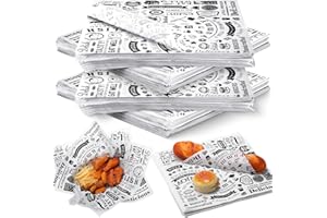 Ireer 200 Pcs Deli Wax Paper Sheets 15 x 15 Inches Large Newsprint Sandwich Paper Wraps Greaseproof Food Basket Liners Newspaper Wrapping Square for Food Sandwich Burger Bread BBQ Picnic (White Black)