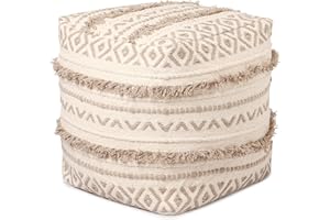 REDEARTH · Tufted Pouf Ottoman with Filler Textured Storage Cube Bean Bag Pouffe Footrest for Living Room, Bedroom, Nursery, Kidsroom; 100% Cotton (17.5"X17.5"X17.5", Geometric Craft Taupe)