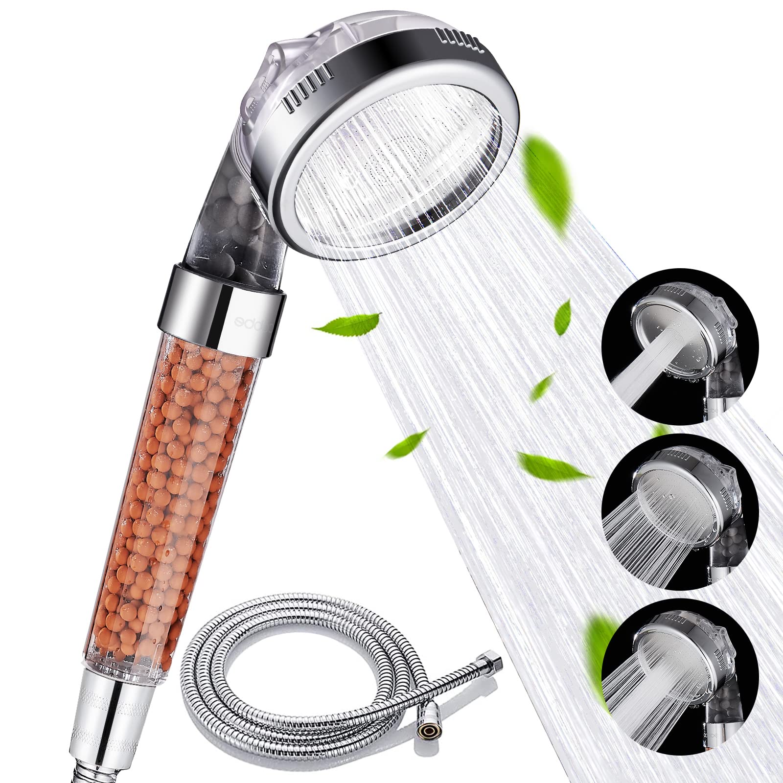 Cobbe Filter Shower Head and Hose, Shower Head Set, High Pressure Bathroom Shower Heads, 3 Jet Modes, Large Powerful Flow Rain Showerhead for Dry Skin & Hair