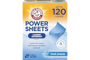 ARM & HAMMER Power Sheets Laundry Detergent, Fresh Breeze Scent, Dissolves in All Wash Temps, Lightweight and Travel-Ready, 60ct, Up to 120 Small Loads