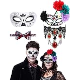 Vivrerizo Day of the Dead Costume Accessories with Skull Eye Mask Lace Choker for Halloween Women Men Couple Cosplay
