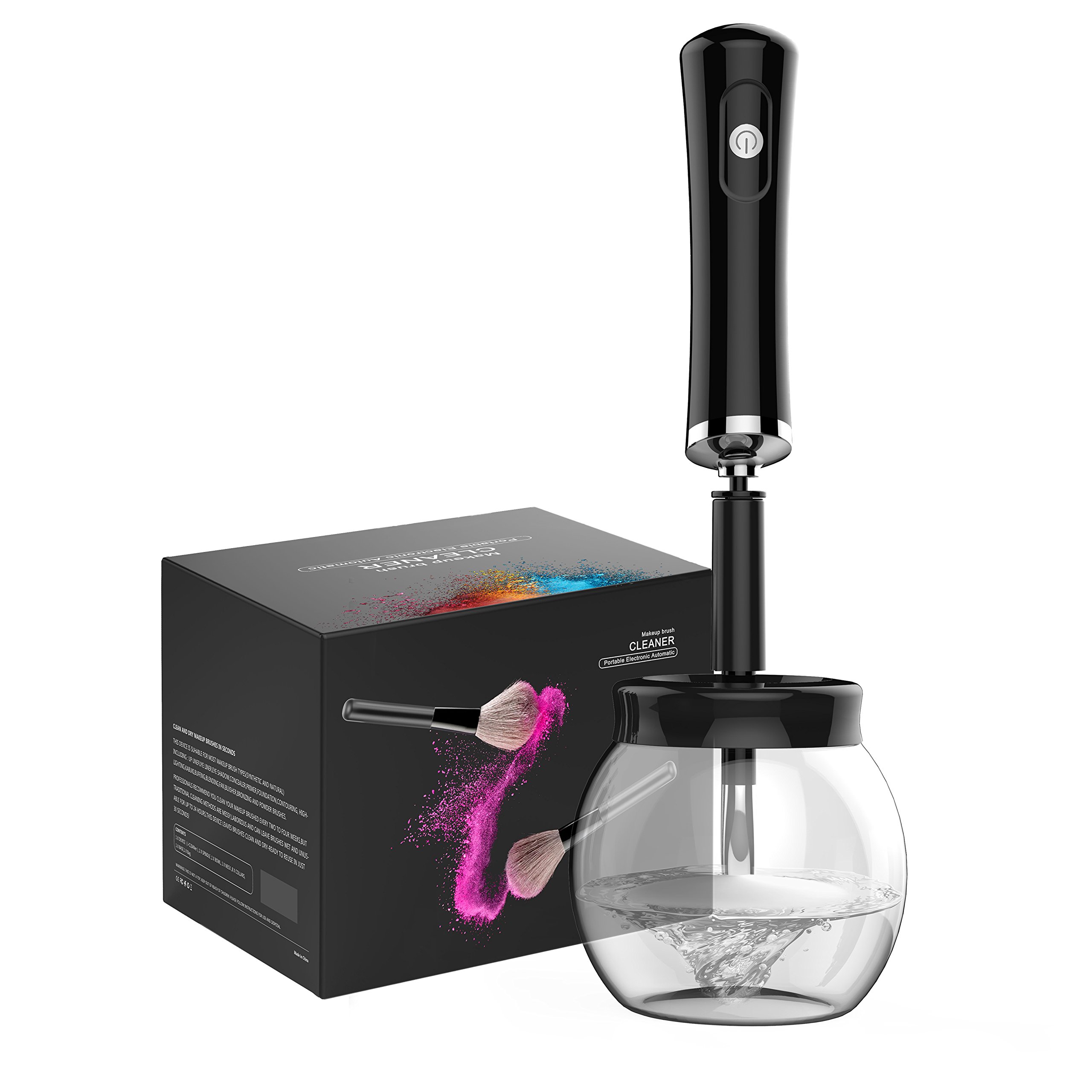 Make Up Brush Cleaner Lammcou Macchina Pulizia del Pennello Completamente Pulito e asciutto in pochi secondi in rotazione a 360 ° con 8 Supporti in Gomma, Adatto per Tutte le dimensioni di Pennelli per il Trucco-Nero