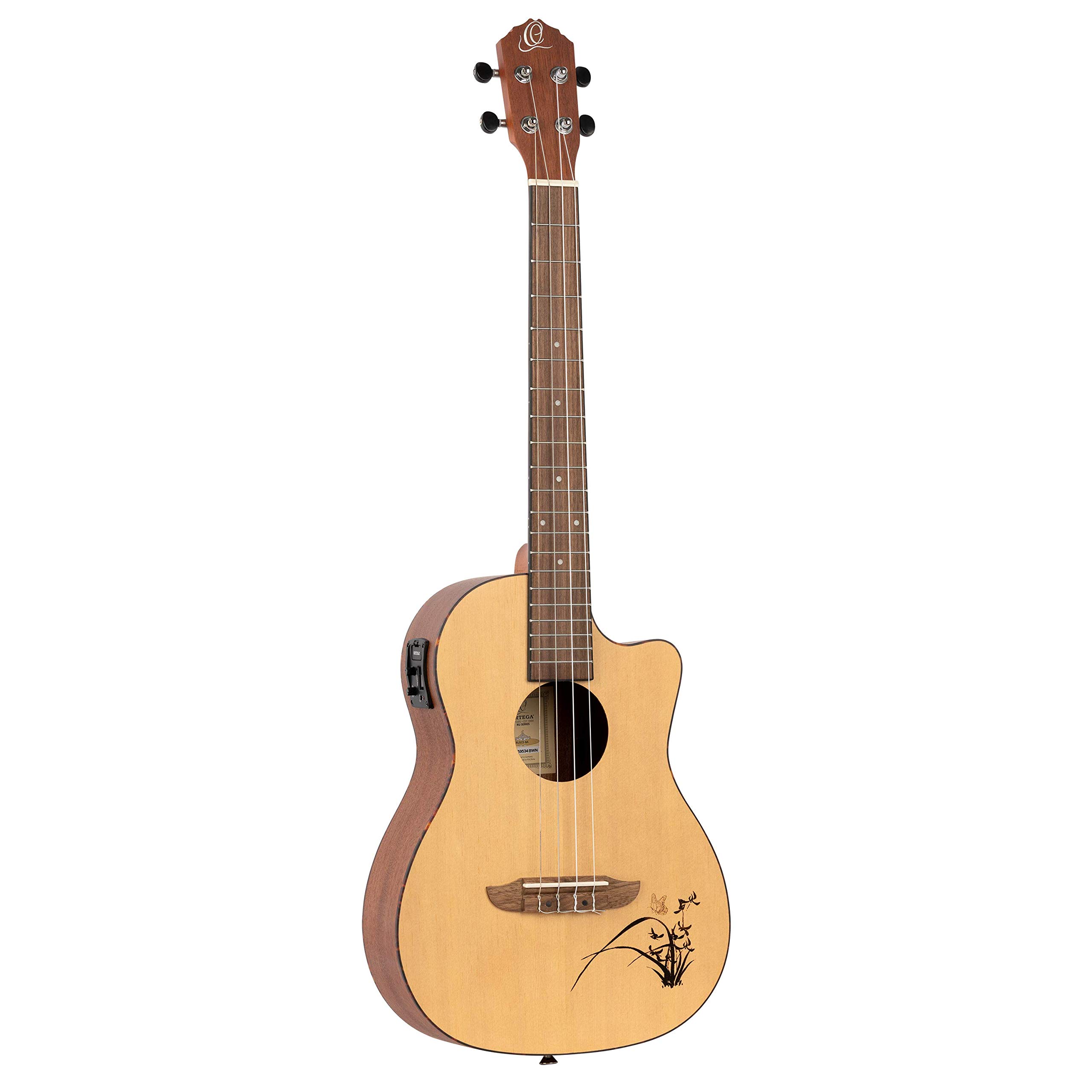 Ortega Guitars Baritone Ukulele Electro-Acoustic – Bonfire Series – with Cutaway – Spruce, Sapele, Natural (RU5CE-BA)