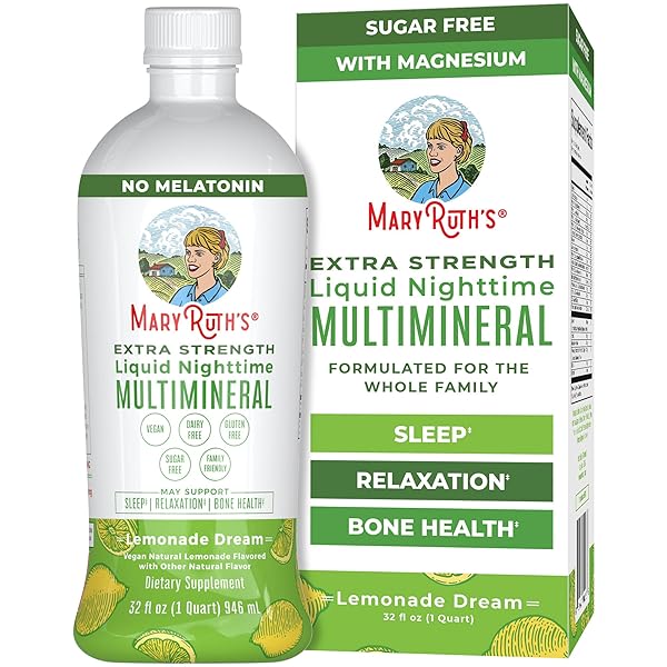 MARYRUTH ORGANICS EXTRA STRENGTH NIGHTTIME LIQUID MULTIMINERAL SLEEP SUPPLEMENT | SUGAR FREE | CALM MAGNESIUM CITRATE | NO MELATONIN | CALCIUM MAGNESIUM ZINC | LEMONADE FLAVOR | VEGAN | 32 SERVINGS