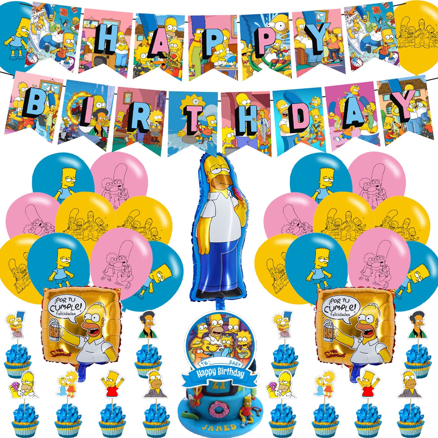 Photo 1 of ??????? Party Decorations,??????? Birthday Party Supplies Includes Banner- Cake Topper - 24 Cupcake Toppers - 18 Balloons