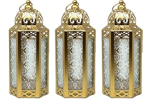 Decorative Candle Lanterns for Wedding Decor, Medium, White, Set of 3