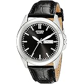 Citizen Quartz Mens Watch, Stainless Steel with Leather strap, Casual, Black (Model: BF0580-06E)