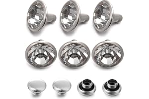 YORANYO 200 Sets Cz White Clear Crystal Rivets Rapid Rhinestone Silver Color Stud Rivets fit for DIY Leather-Craft and Garment (10 MM)