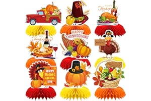 Adeyoo Thanksgiving Table Decorations - 9Pcs Fall Table Decorations 3D Fall Centerpieces for Tables, Turkey Pumpkin Honeycomb Centerpieces Autumn Table Topper for Autumn Thanksgiving Party Supplies