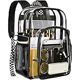 PAMANO Clear Backpack Transparent Heavy Duty School PVC Bookbag See Through Bag Boys and Girls for College Work Travel Security