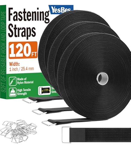 1 Inch X 64 Ft Reusable Hook-and-Loop Cable Tie Strap With 70 Metal Buckles - Adjustable Cinch Ties For Organization