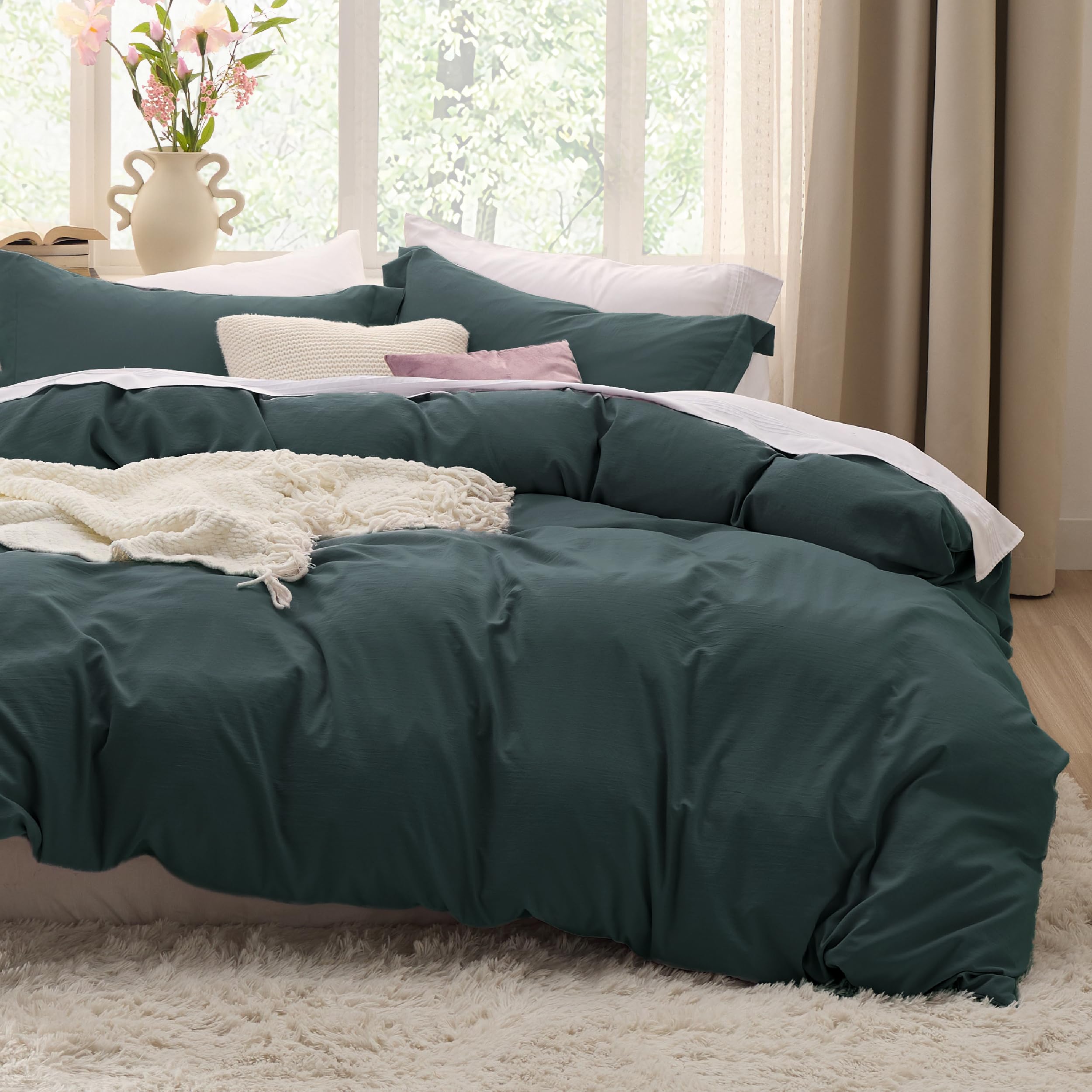 Photo 1 of Bedsure Forest Green Duvet Cover Queen Size - 3 Pieces Prewashed Cotton-Like Extra Soft Bedding Set, Includes 1 Duvet Cover 90x90 Inches with Zipper Closure & 2 Pillow Shams, Comforter Not Included
