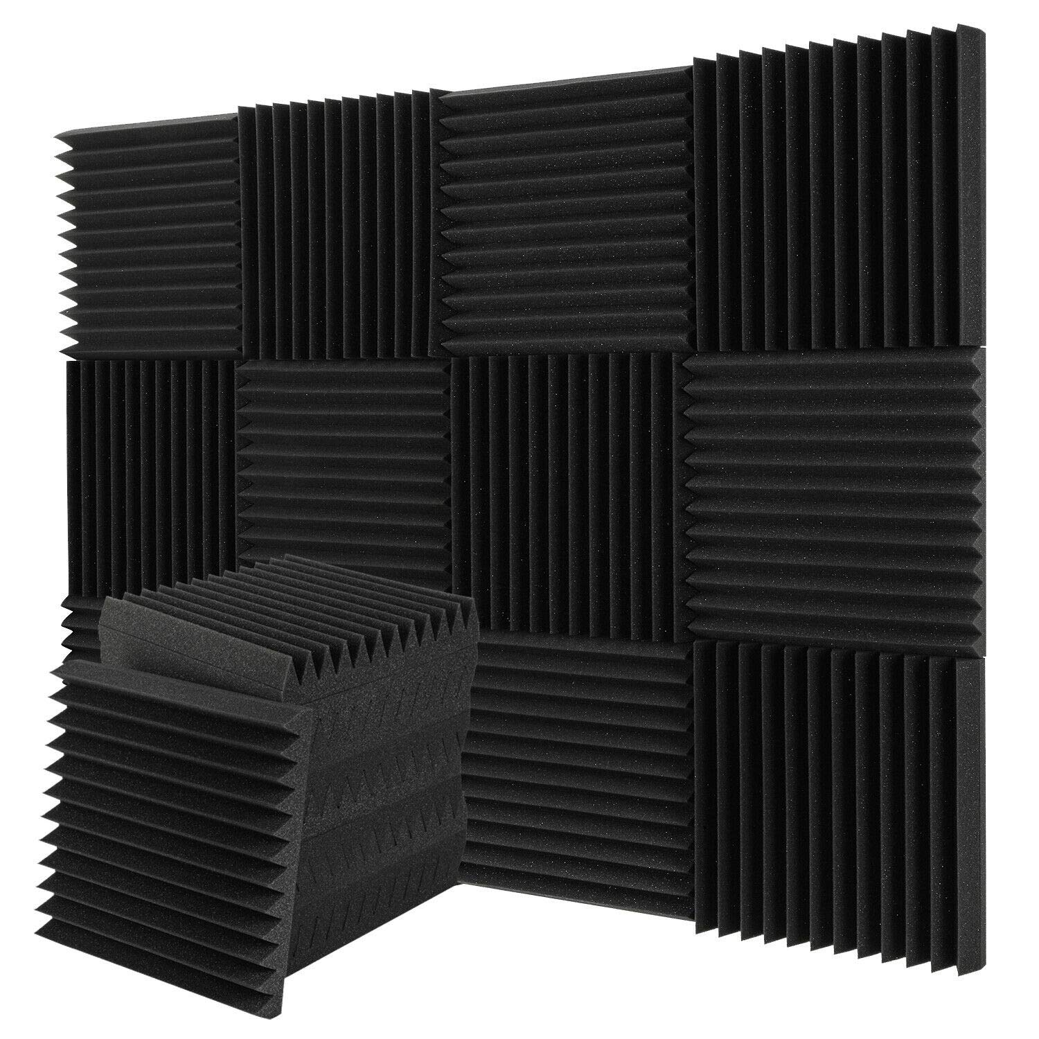 12 Pack Acoustic Foam Panels Soundproofing Studio Foam Wedge Tiles Fireproof Ideal for Home & Studio Sound Insulation 30*30*2.5CM (30*30*2.5CM, Black)