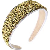 Gmmidea Gold Beaded Rhinestone Headband for Women Girls Glitter Shiny Diamond Bejeweled Headband Wide Thick Padded Sprinkle Hairband Holiday Hair Accessories