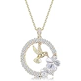 Sllaiss 18K Gold Plated Hummingbird Pendant Necklace for Women Circle Necklace, Animal Necklace Crystals from Austria,Jewelry Gifts for Christmas