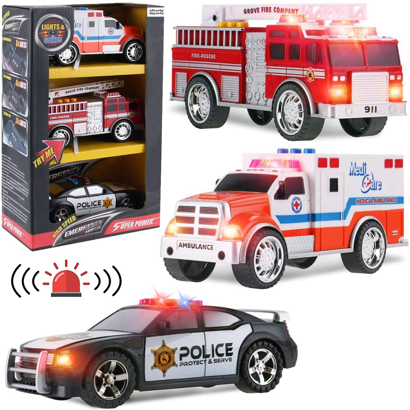 Liberty Imports 3in1 True Hero Emergency Rescue Vehicles Kids Toy