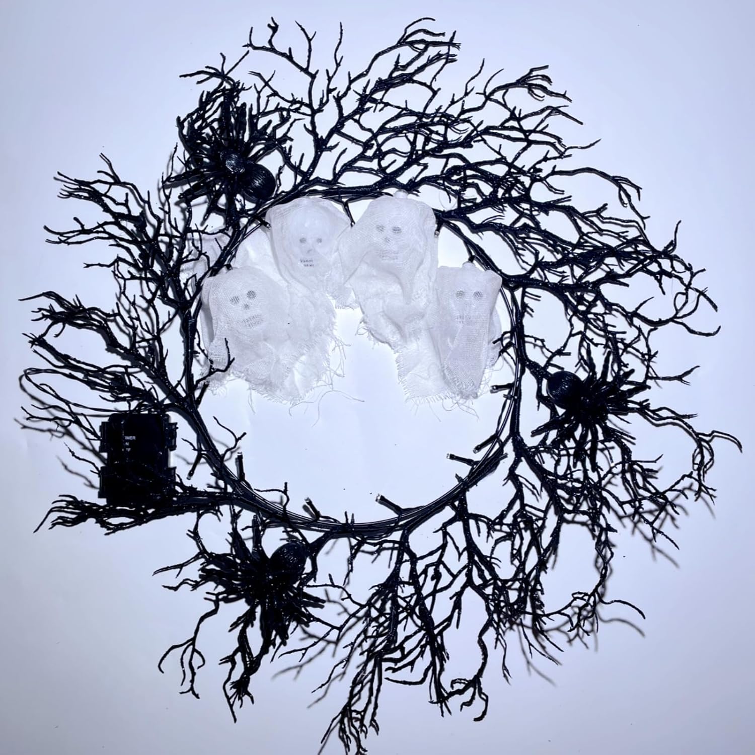 Wreaths, Garlands & Swags - Orindnely Halloween Wreath Decor Artificial Wreaths with Purple Lights, Glitter Scary Black Spooky Front Door Decorations for Party Wall Fireplace Outdoor Indoor Yard Parties Haunted House Decoration