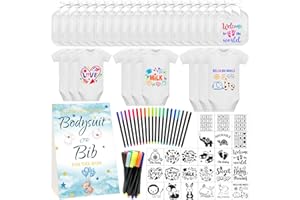 Aisharery Bibs Bodysuits Baby Shower Game Sign Set Newborn Onesies Feeder Gift Fabric Marker Stencils Kit