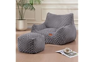 WSOFRLAC Gaming Chair Comfy Bean Bag Couch Sofa Chair for Bedroom, Modern Faux Fur Reading Bean Bag Chairs for Adults Teens, Living Room Adult Bean Bag Chair with Footrest