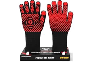 CASACRAFTY Pro-Series EN 407 Certified BBQ Gloves - Extreme Heat Resistant Grill Gloves (1472℉/800℃), Heatproof/Fireproof Protection Oven Mitts for Grilling, Cooking, Baking, Camping, and Welding - 1 Pair