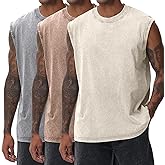 Yimoon Mens Tank Tops Workout Sleeveless Shirts Cotton Acid Wash Tees Loose Gym Muscle Shirts