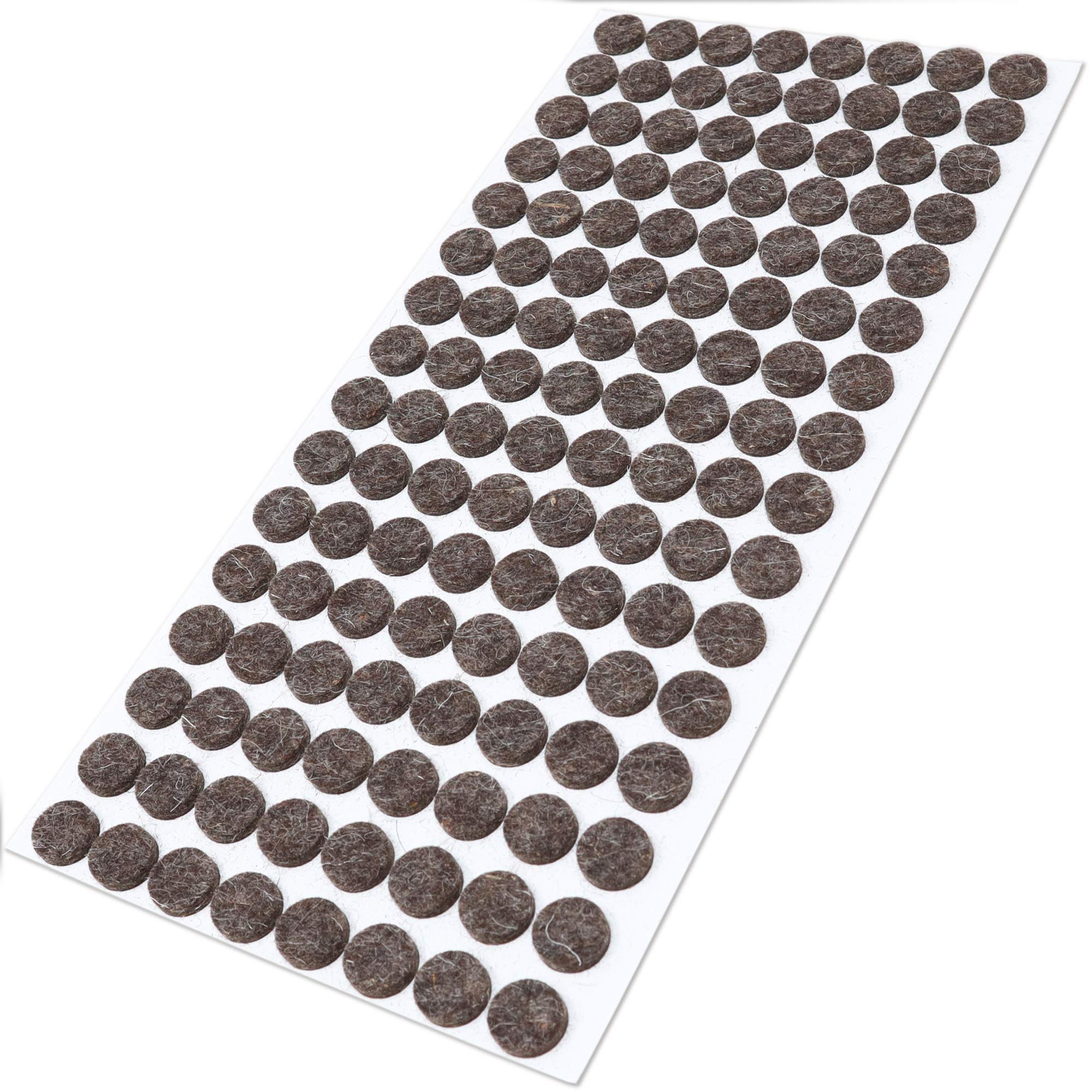 Adsamm® / 128 x self-adhesive wool felt pads / brown / Ø 12 mm / round / 3 mm thick extra soft natural stick-on felt furniture glides / furniture protective pads