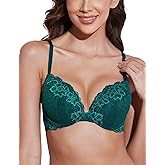 Deyllo Women’s Push Up Lace Bra Comfort Padded Underwire Bra Lift Up Add One Cup