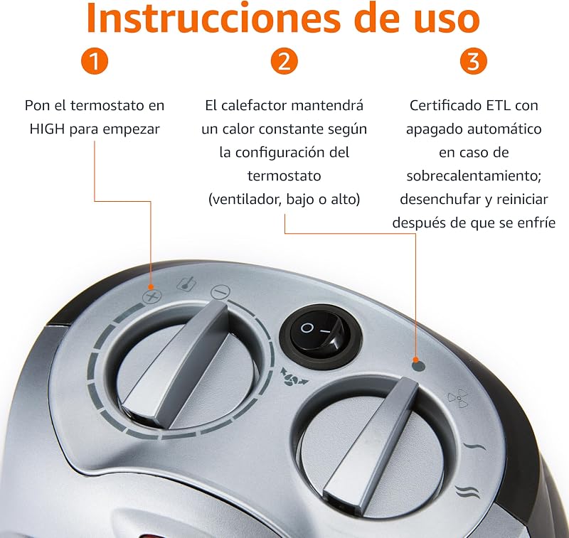 Aquecedor cerâmico oscilante, 1800 W, com termóstato ajustável, prateado