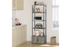 Bestier Bakers Rack with Storage Cabinet 5-Tier Microwave Stand for Small Kitchens with Shelf Drawers & Hooks Wood Bookshelf Grey