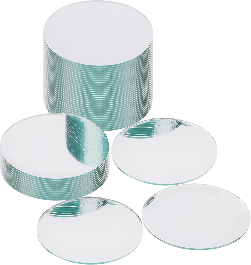 BELLE VOUS 50x Small Circle Mirror Tiles for Walls Mini Glass Mosaic DIY Crafts