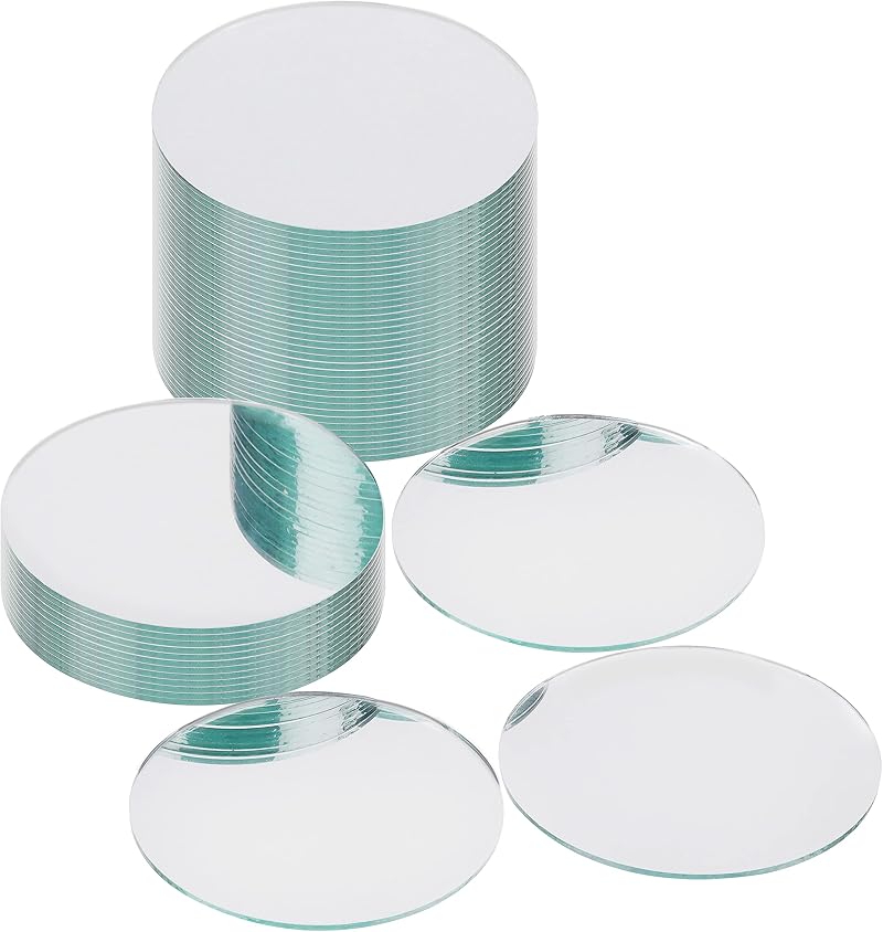 BELLE VOUS 50x Small Circle Mirror Tiles for Walls Mini Glass Mosaic DIY Crafts